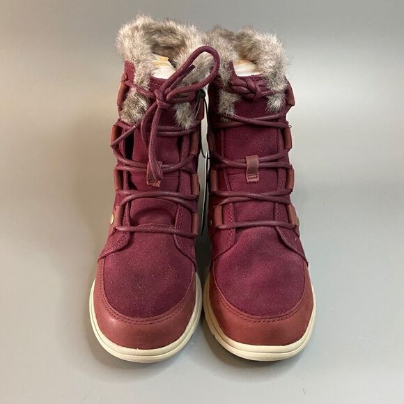 Sorel Joan Explorer Winter Boots Rich Wine Maroon Faux Fur 6.5 NEW - Picture 2 of 5